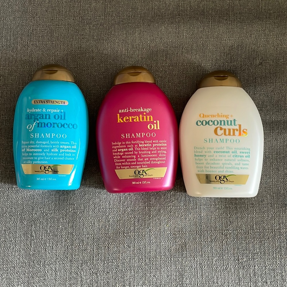 OGX Bundle of 3 Shampoo keratin, Árgan Oil of Morocco, Quenching Coconut Curls